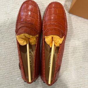 Tod's Red Croc-Embossed Loafers